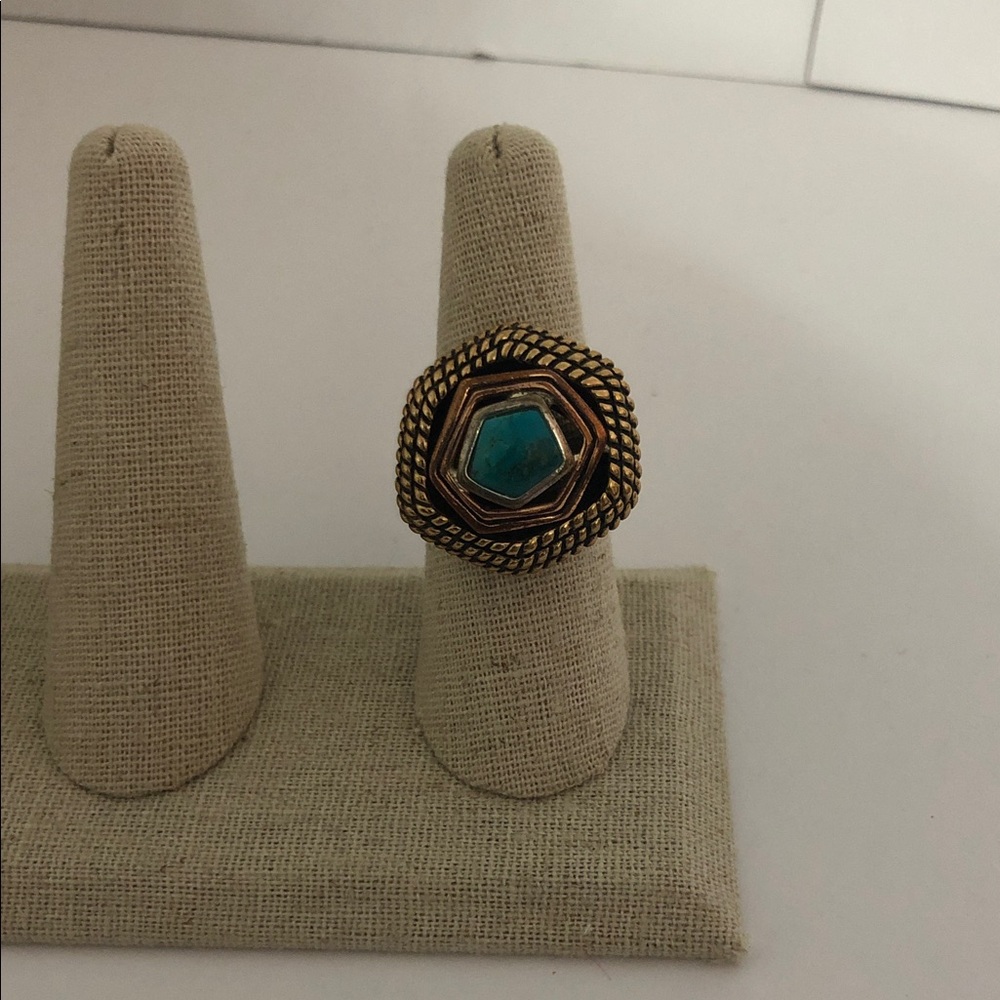 Barre Turquoise and Sterling with Copper Vermeil Vintage Ring Size 8